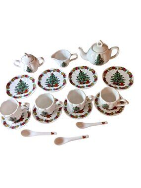 Formalities By Baum Bros Christmas Tree Tea Set & Plates For 4 - Ceramic Holiday